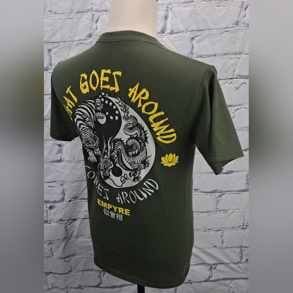 Empyre Men's Graphic T-Shirt Tee Karma Tiger Dragons Tao Military Green Small - Picture 2 of 10